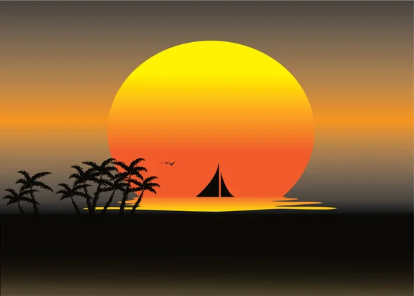 Illustration Landscape Sunset — Stock Vector