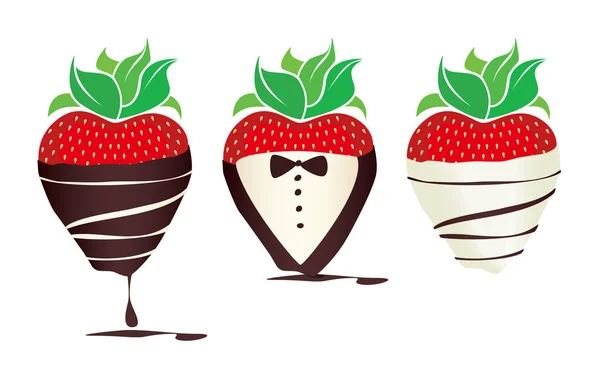 Köstliche Erdbeer Ikonen Mit Schokolade Überzogen — Stockvektor