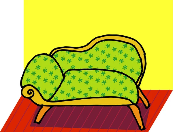Ein Vektor Illustration Für Ein Sofa Mit Grünen Blättern Darauf — Stockvektor