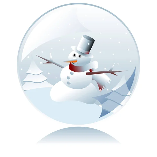 Kerstmis Sneeuwpop Binnen Kristallen Bal Witte Achtergrond — Stockvector