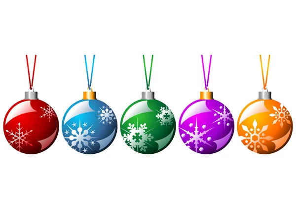 Ornamented Christmas Balls Ribbons Different Colors Isolated White Background — Stock Vector