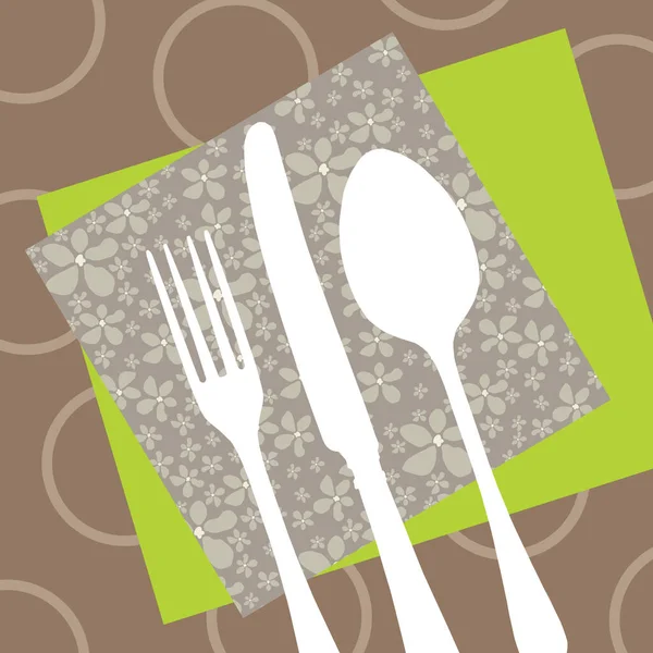 ナプキンやレトロなテーブルクロスにシルエットの刃物を持つレストランの招待状やメニューカード — ストックベクタ
