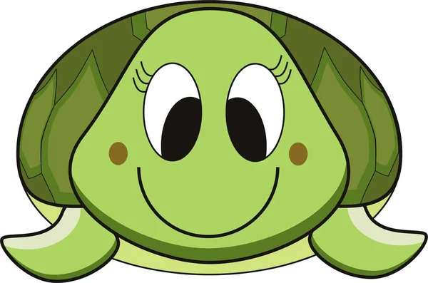 Desenho Animado Vetorial Uma Tartaruga Verde Sorriso —  Vetores de Stock