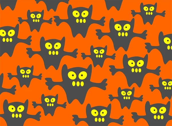 Monsters Pattern Orange Background Halloween Illustration — Stock Vector
