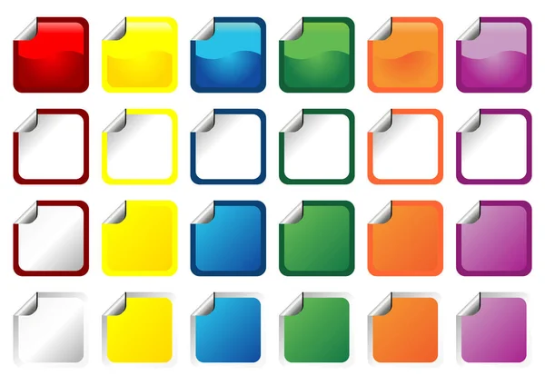 Adesivi Quadrati Promozionali Con Colori Diversi Arricciarsi Sul Bianco — Vettoriale Stock