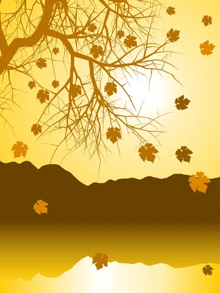 Векторная Иллюстрация Осеннего Пейзажа Горами Ветвями Деревьев — стоковый вектор