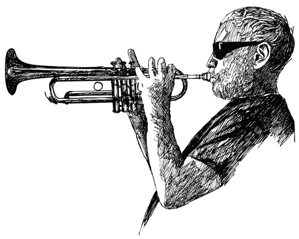 Tuschezeichnung Vektorillustration Eines Jazztrompeters — Stockvektor