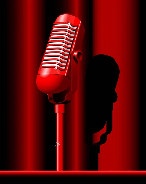 Rotes Retro Mikrofon Bild Farbige Illustration — Stockvektor