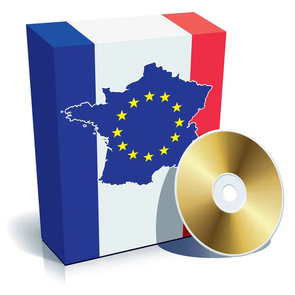 Francouzský Softwarový Box Národními Barvami Mapou Hvězdami Evropské Unie — Stockový vektor