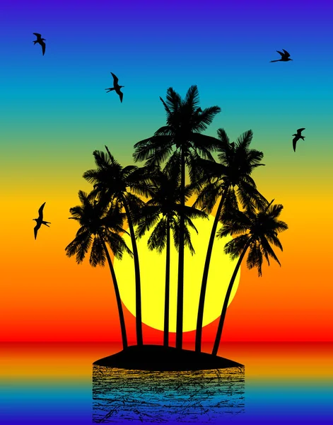 Εικονογράφηση Φορέας Ένα Τροπικό Νησί Ηλιοβασίλεμα Κλίσεις — Διανυσματικό Αρχείο
