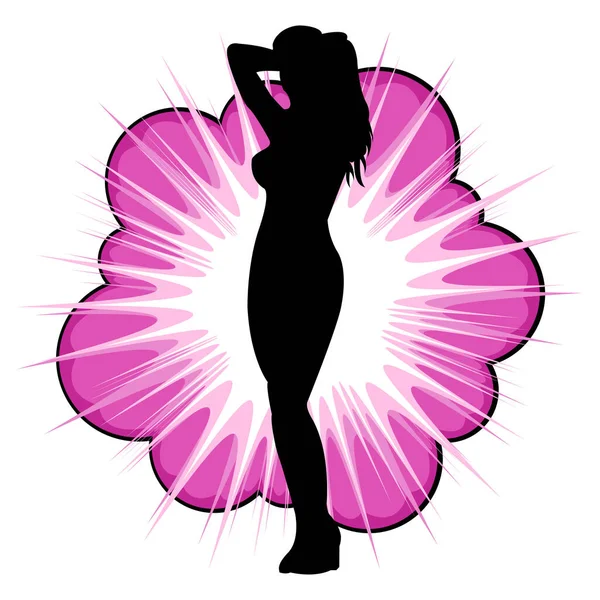 Silhouette Femme Sur Rose Souffler Isolé Sur Blanc — Image vectorielle