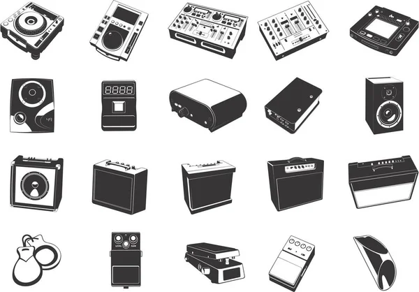 Colección Ilustraciones Eps Vectoriales Lisas Diversos Instrumentos Dispositivos Musicales — Vector de stock