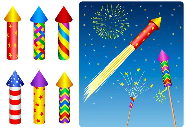 Firecracker Fireworks Rocket Image Color Illustration — Stock Vector