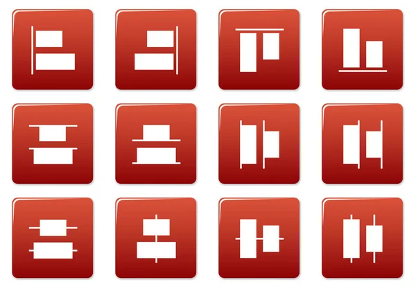 Gadget Conjunto Ícones Quadrados Vermelho Paleta Branca Ilustração Vetorial — Vetor de Stock