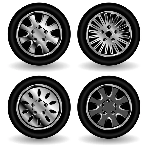 Different Tyres Whells Isolated White Background — Stock Vector