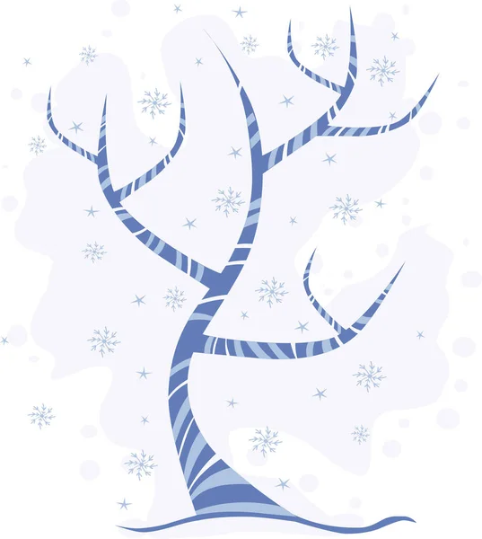 有雪花和星星的冬树 — 图库矢量图片