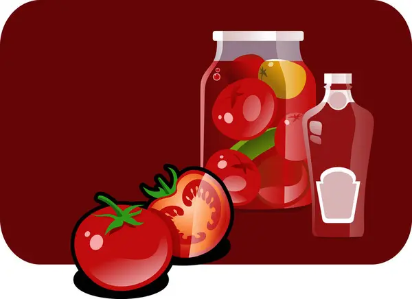 Vektorfarbige Illustration Einer Tomate Mit Tomatensauce Und Vorübergehender Schließung Farbige — Stockvektor