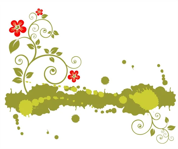Stilize Çiçeklerle Süslü Beyaz Zemin Üzerine Yeşil Model — Stok Vektör