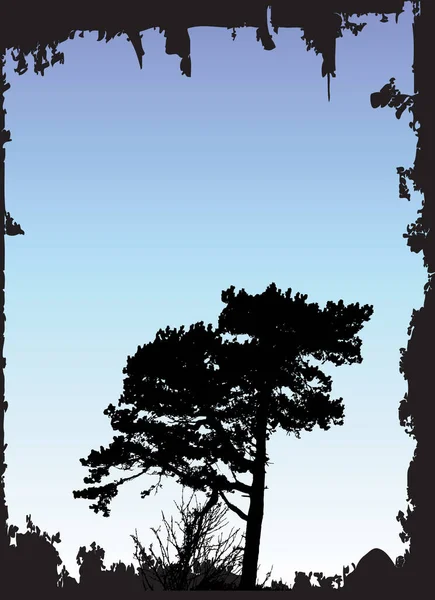 Silhouette Arbre Été Avec Bordure Style Grunge — Image vectorielle