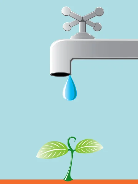 Growing Green Plant Placed Tap — Stock Vector