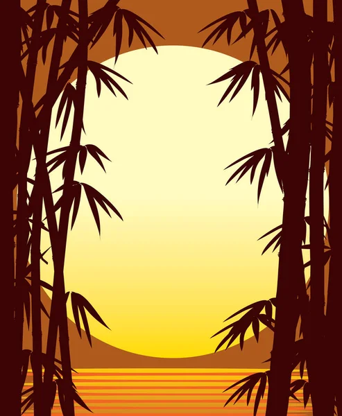 Puesta Del Sol Bosque Bambú Mar Vector — Archivo Imágenes Vectoriales