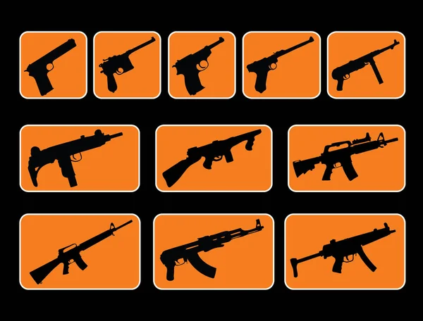 Illustrazione Diverse Pistole Stile Mitragliatrici — Vettoriale Stock