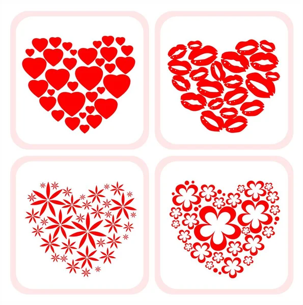 Four Heart Symbols White Background Valentine Illustration — Stock Vector
