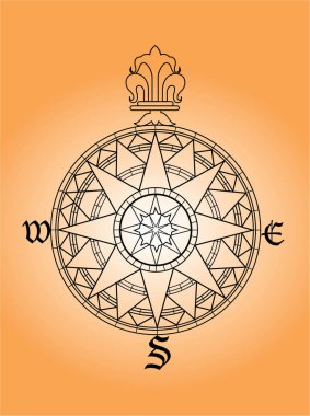 Eski zarif klasik pusula gül çizimi