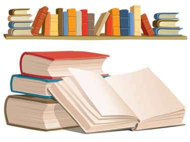 Beyaz arkaplan üzerine renkli kitap koleksiyonu.