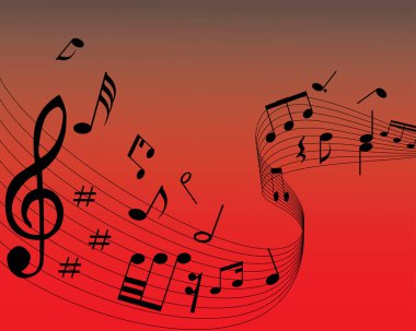 Musical note staff on the red background clipart