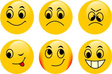 Aşk, öfke, üzüntü, iğrenme duygularını ifade eden farklı ikonlar.