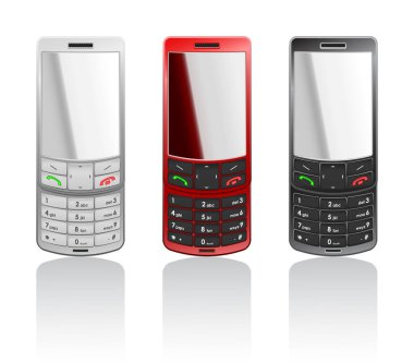 Renkli cep telefonları kaydıracının vektör fotorealistik çizimleri, aç