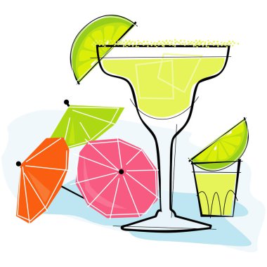Retro-stilize edilmiş kokteyl çizimi: Margarita