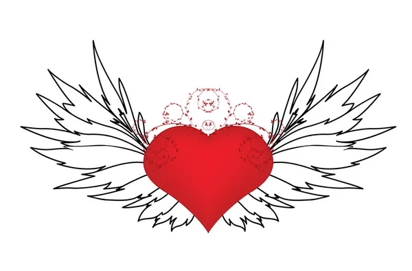 Walentynkowa Ilustracja Sercem Kwiatami Skrzydłem — Wektor stockowy