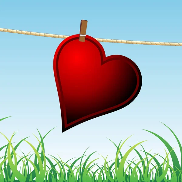Μοναχική Καρδιά Κρεμασμένη Ένα Σχοινί Περιμένοντας Την Αγάπη — Διανυσματικό Αρχείο