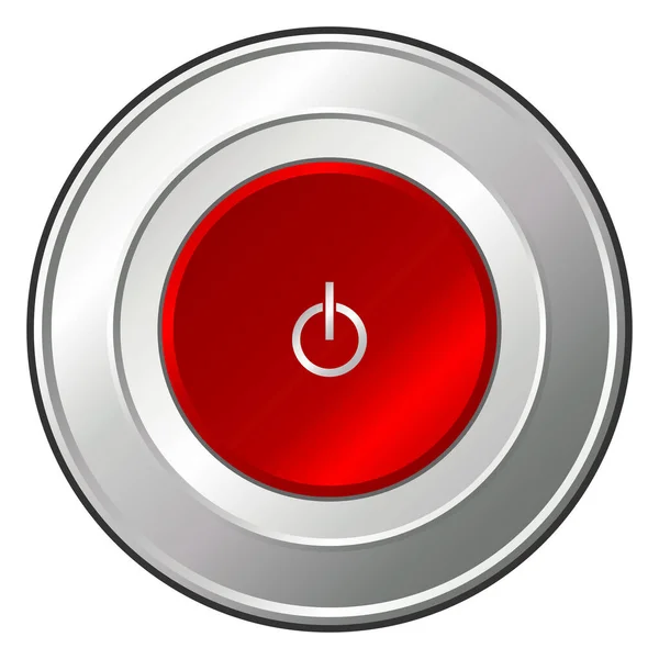 Botón Encendido Rojo Metálico Rubí Sobre Blanco — Vector de stock