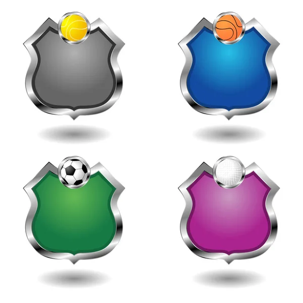 Empty Sport Badges Set Ornamental Shields White — Stock Vector