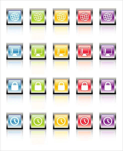 Ícones Coloridos Web Vítreos Metálicos Fáceis Editar Sem Transparências — Vetor de Stock