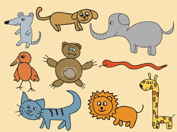 Група Щасливих Тварин Обличчя Векторні Ілюстрації — стоковий вектор