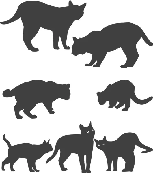 Tmavé Siluety Koček Různých Pozicích Vyrobeno Ilustrátoru Adobe — Stockový vektor