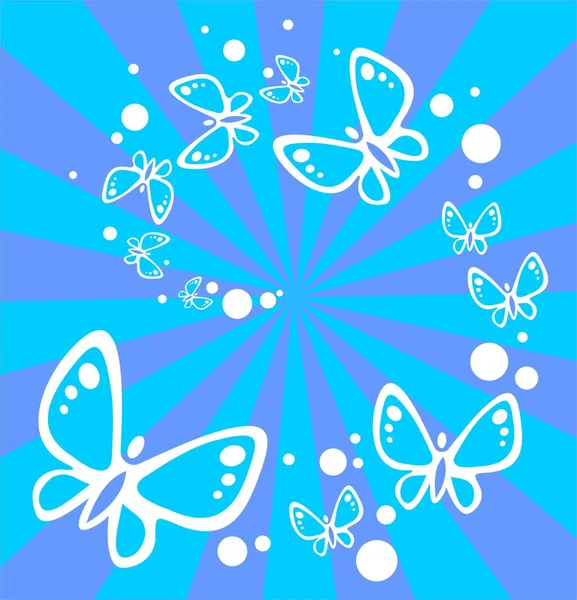 Ornate Flying Butterflies Blue Striped Background — Stock Vector