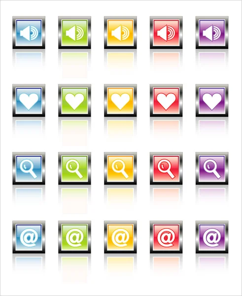 Glassy Metallic Colorful Web Icons Easy Edit Transparencies — Stock Vector