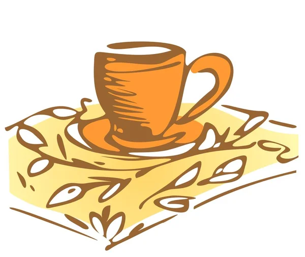 在白色背景上隔离的格式化茶杯和华丽的餐巾 — 图库矢量图片