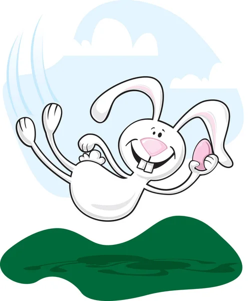 Happy Easter Bunny Flying Air Holding Easter Egg — Stock Vector