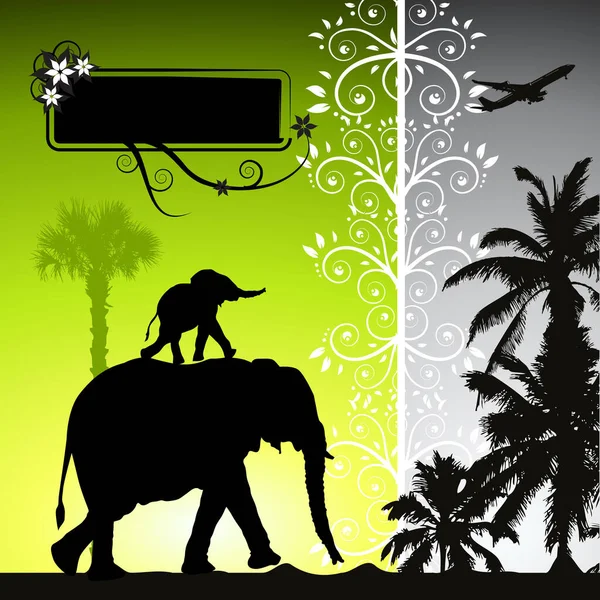 Καλοκαιρινές Διακοπές Ελέφαντες Εικόνα Εικονογράφηση Χρώμα — Διανυσματικό Αρχείο
