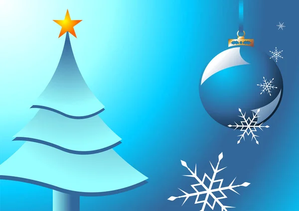 Χριστουγεννιάτικη Μπάλα Δέντρου Και Κρύσταλλοι Χιονιού Πάνω Από Μπλε Φόντο — Διανυσματικό Αρχείο