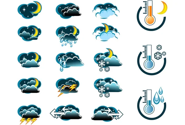 天气预报矢量图标集 和温度计 — 图库矢量图片