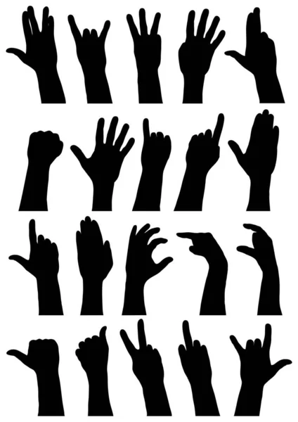 Vector Outline Silhouettes Variuos Hand Signs — Stock Vector