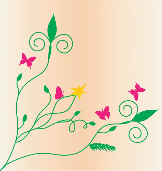 Lente Bloemen Vector Ornament Met Bladeren Vlinders — Stockvector