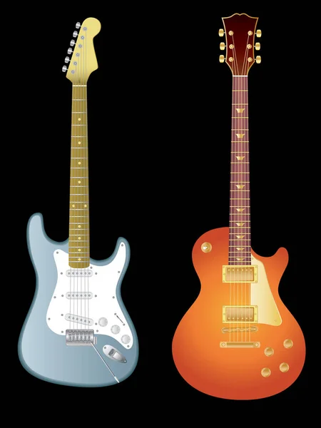 Vetor Imagem Isolada Guitarras Elétricas Fundo Preto —  Vetores de Stock